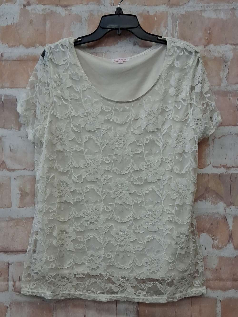 Isaac Mizrahi Cream Lace Scoop Neck Blouse
